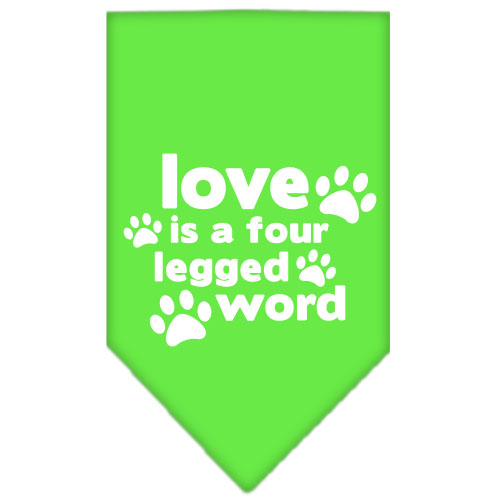 Love is a Four Leg Word Screen Print Bandana Lime Green Large